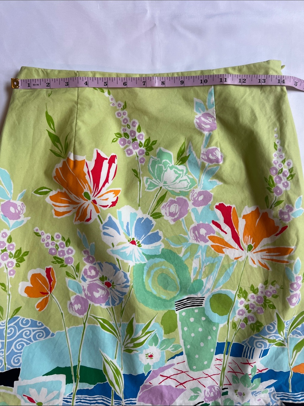 Talbots Sz 6 100% Cotton Floral Lime Green Skirt Garden Preppy - Picture 8 of 9